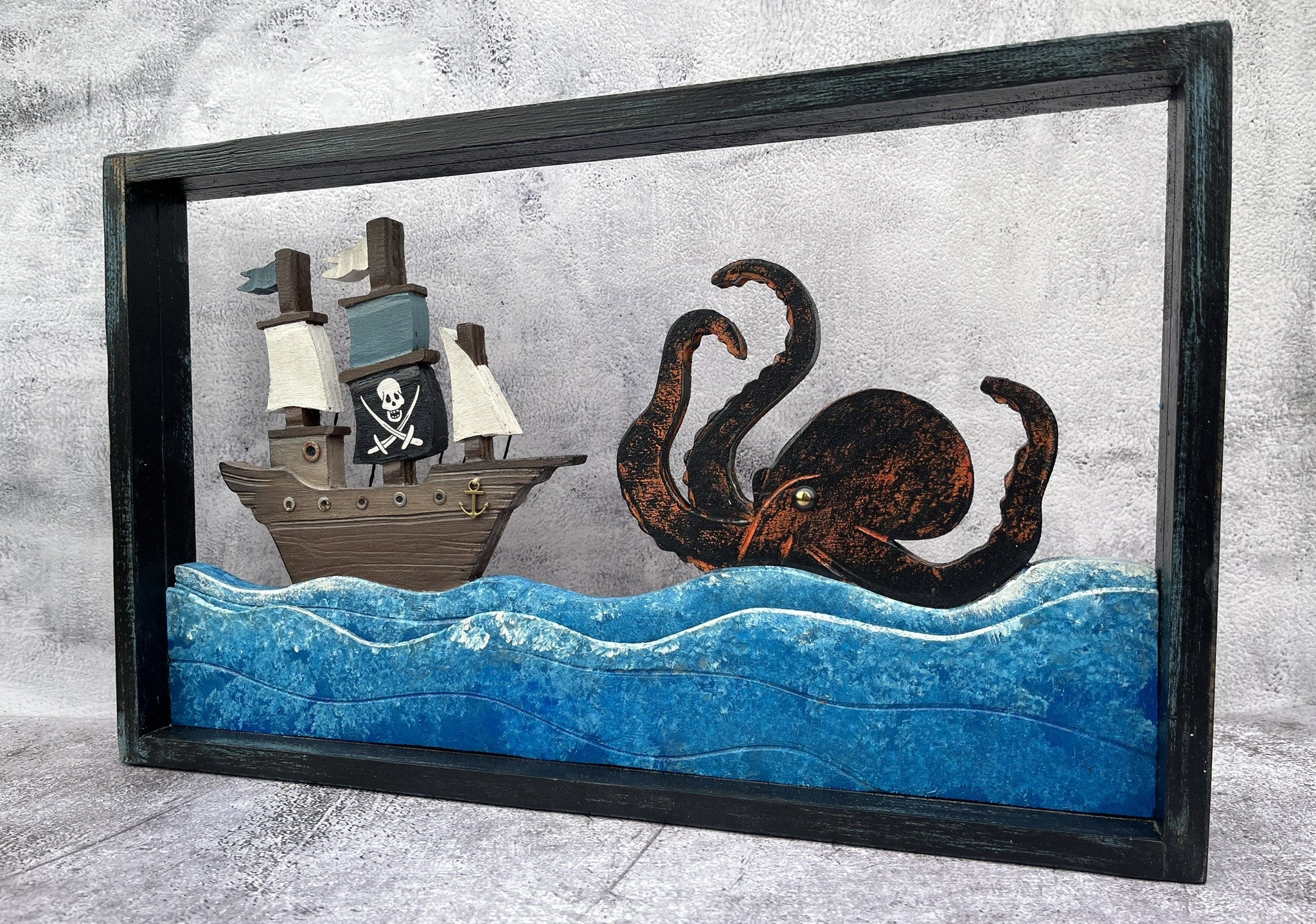 Quadro Artigianale Kraken Veliero dei Pirati - 50x30cm