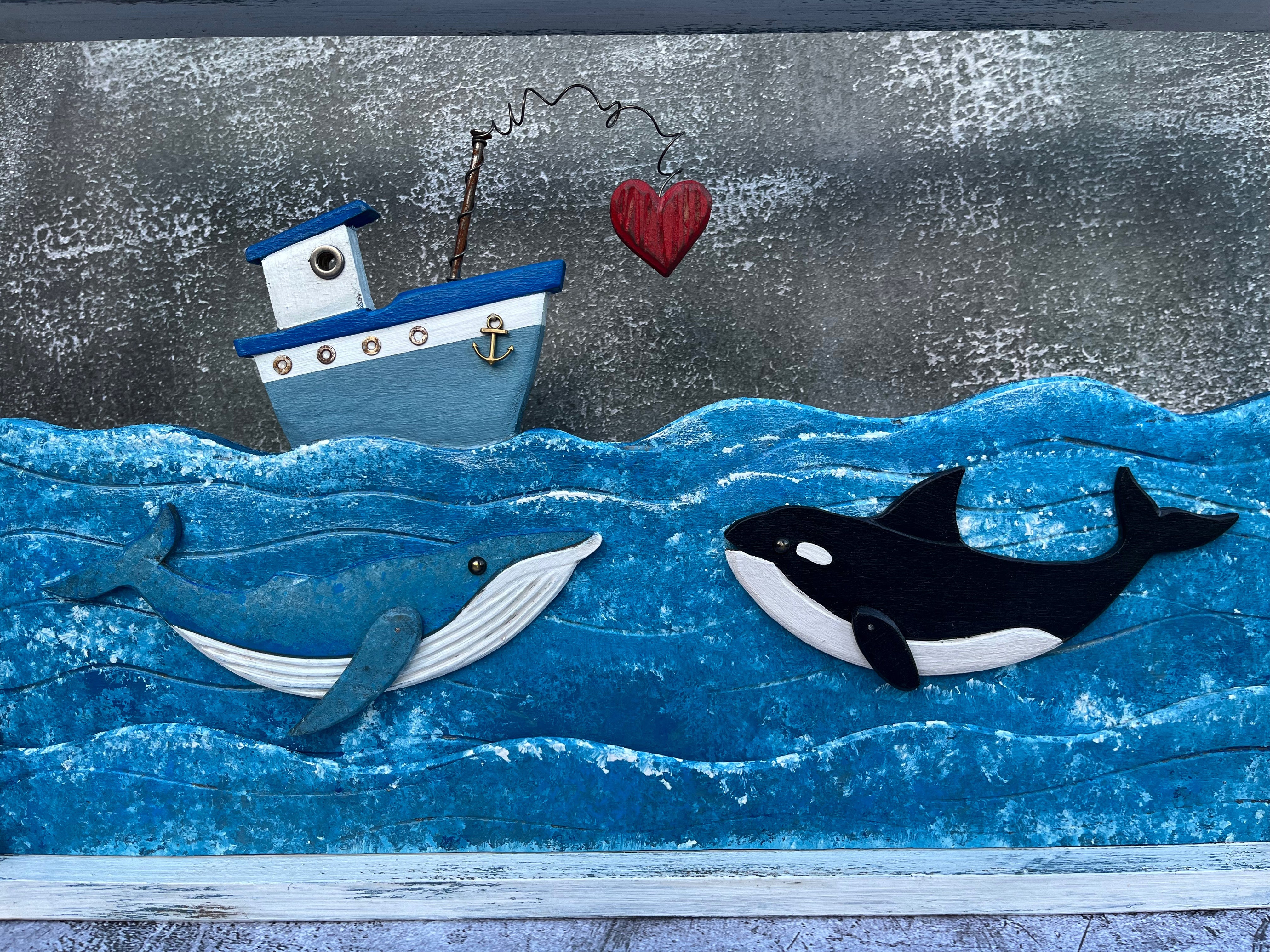 Quadro Artigianale Orca e Megattera - 52x33cm